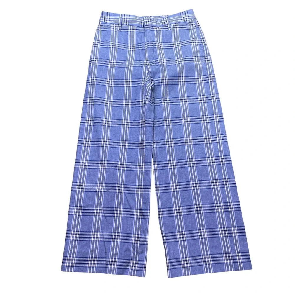 Banana Republic Blue Plaid Wide Leg Linen Blend Pants 583899-00-1 Size 2 NWT